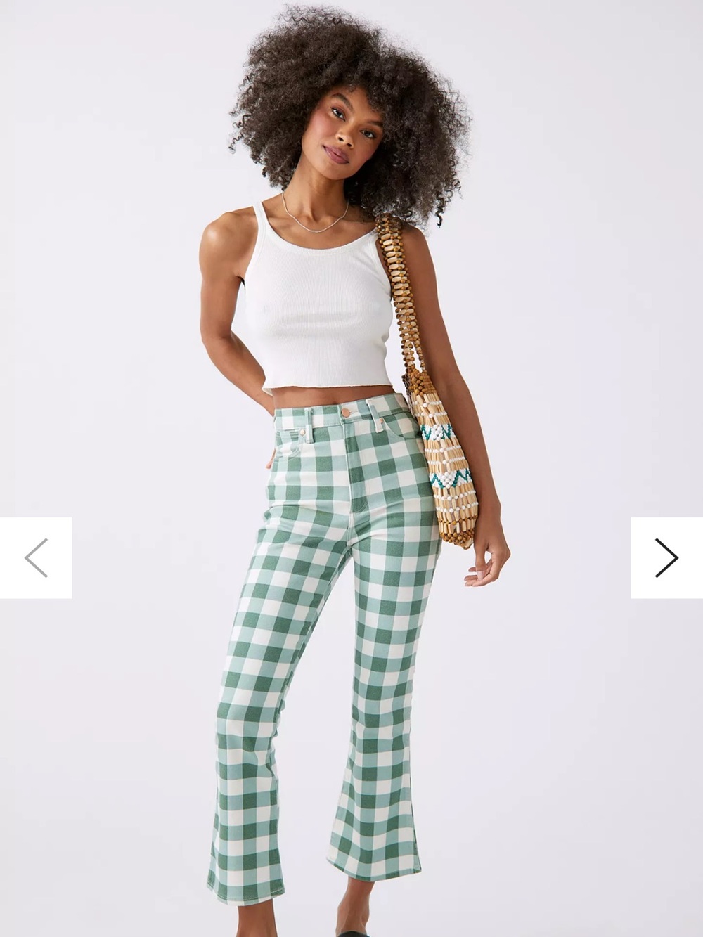 Wrangler Green & White Gingham Cropped Flare Pants - Picture 4 of 7